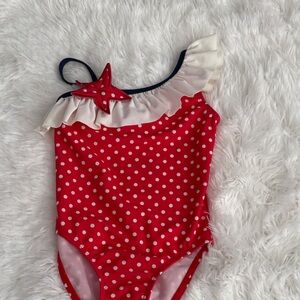 Flap Happy Red Polka Dot One-Piece Swimsuit with White Ruffle and Star